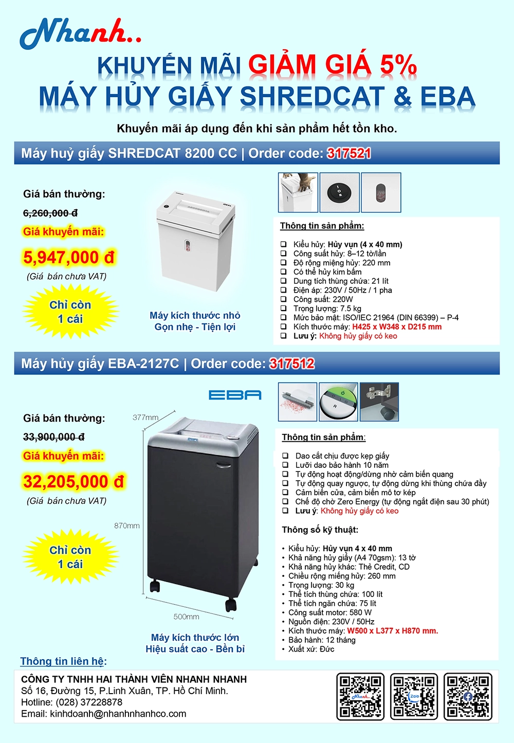 Giảm giá - Máy hủy giấy SHREDCAT & EBA