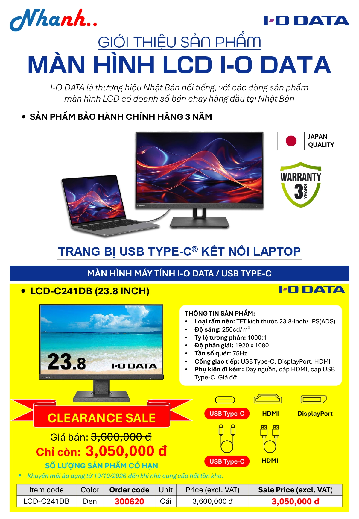 Màn Hình Máy Tính I-O DATA LCD-C241DB 23.8 Inch USB Type-C Giảm Sốc Chỉ Còn 3.050.000đ