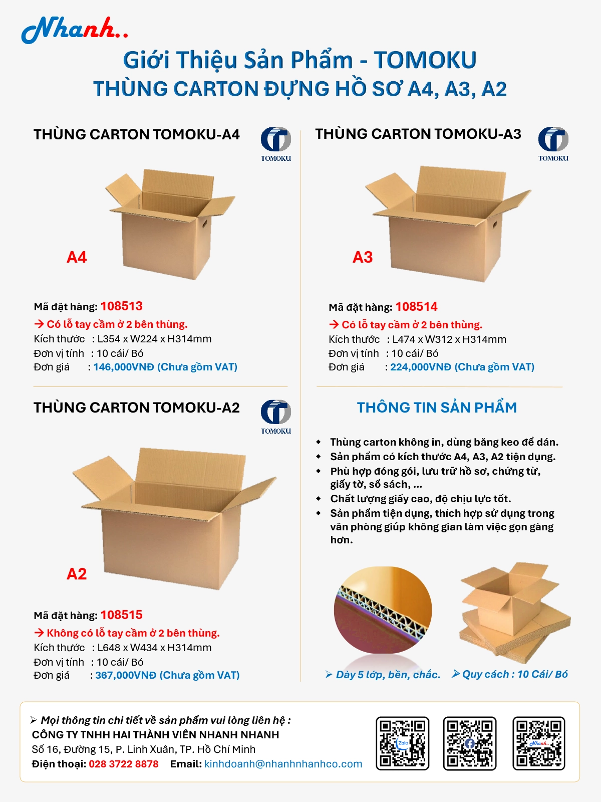 Thông tin Thùng Carton TOMOKU Đựng Hồ Sơ A4, A3, A2