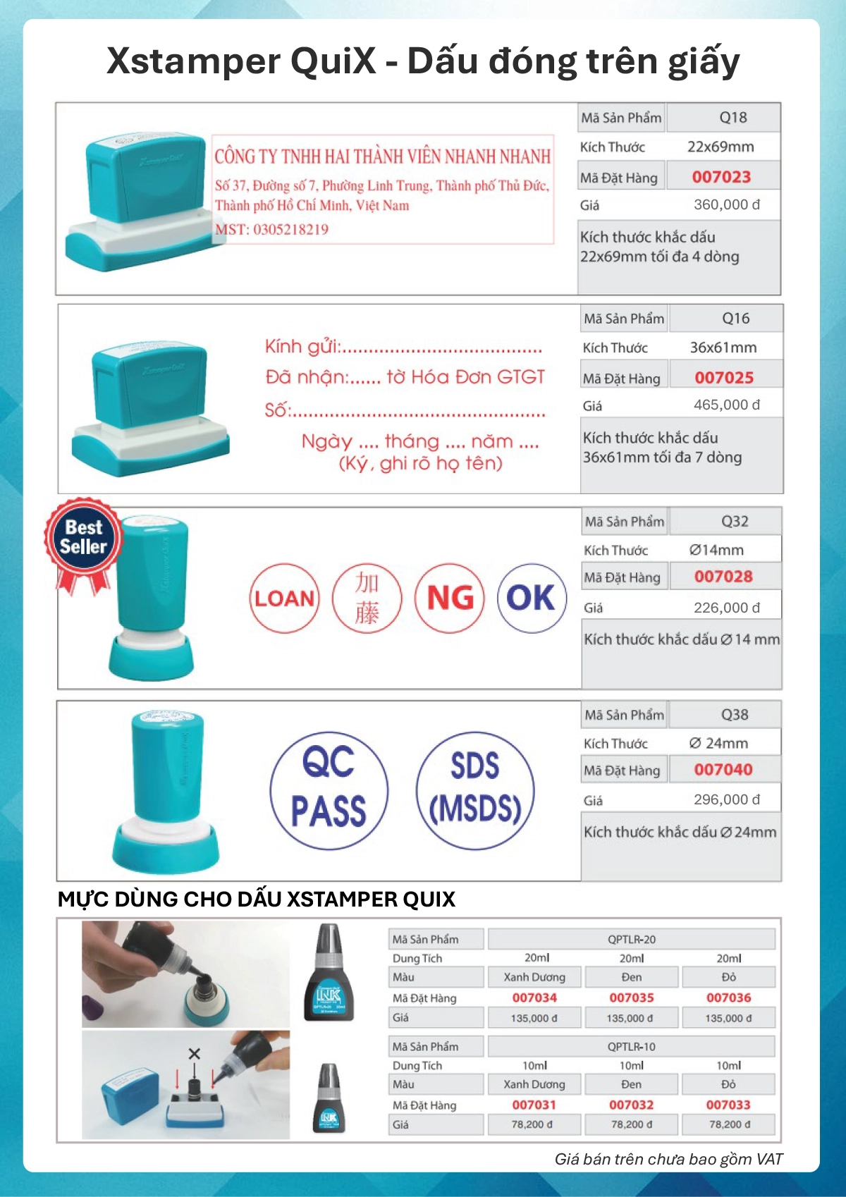 Danh Sách Con dấu Xstamper QuiX