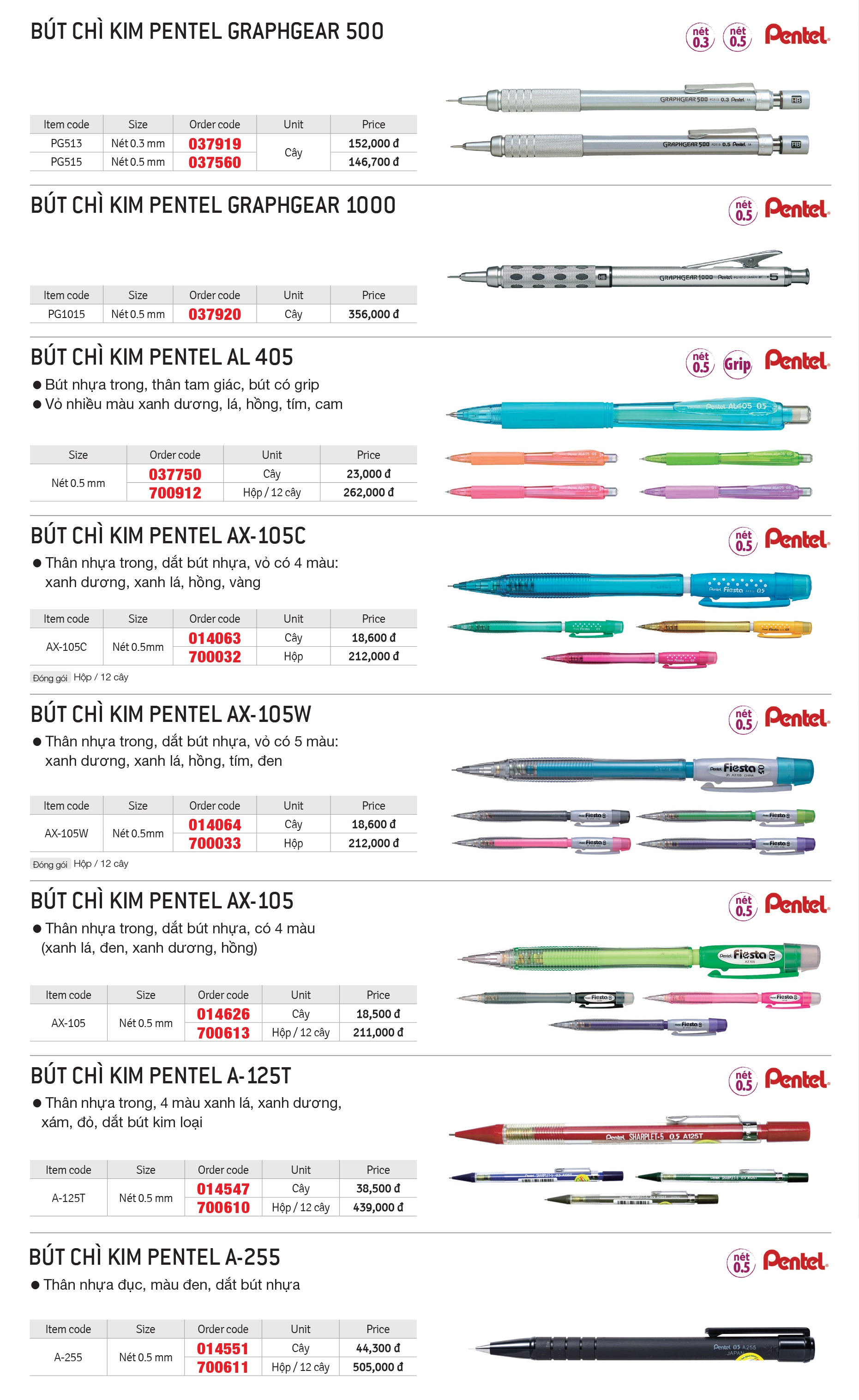 Bút chì kim Pentel chính hãng dùng cho văn phòng và kỹ thuật