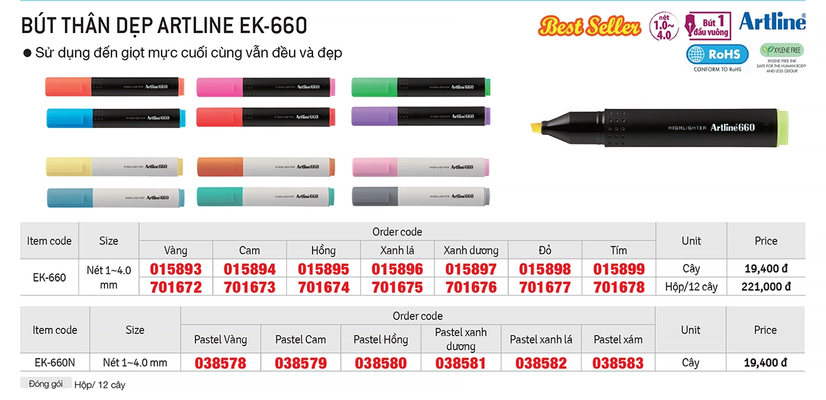 Bút dạ quang Artline 660 Shachihata nhiều màu dùng cho văn phòng doanh nghiệp