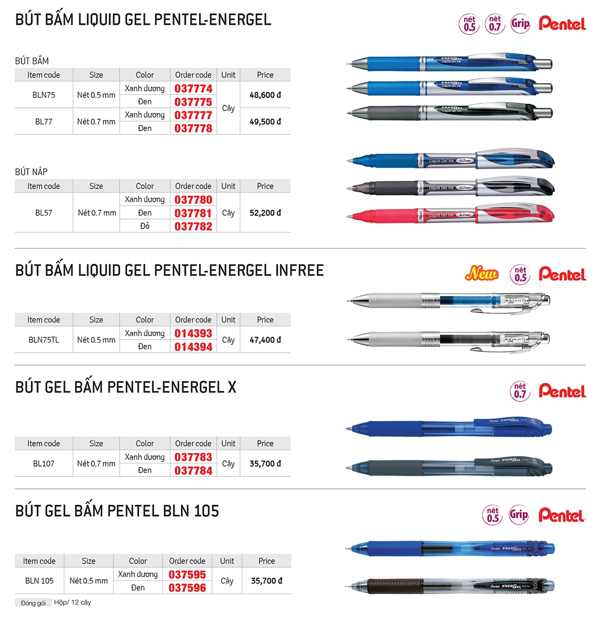 Bút gel bấm Pentel EnerGel chính hãng mực khô nhanh dành cho văn phòng