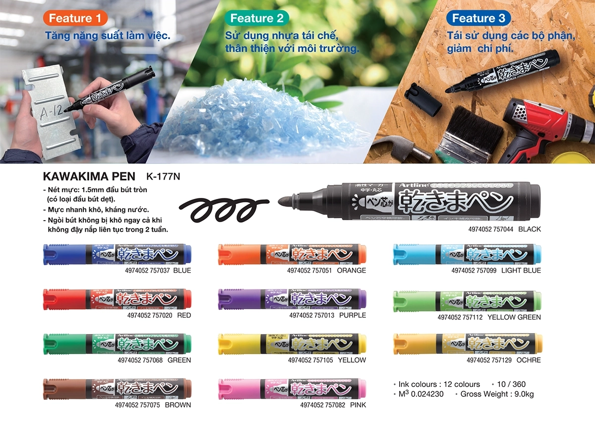 Bút lông dầu Artline K-177N nét 1.5mm nhiều màu sắc