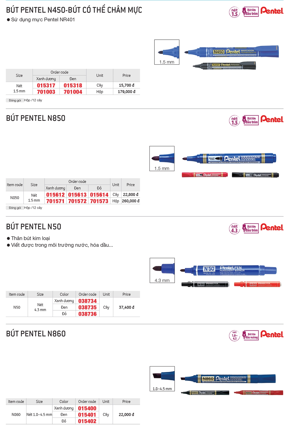 Bút lông dầu Pentel nhiều màu dùng cho văn phòng và nhà máy