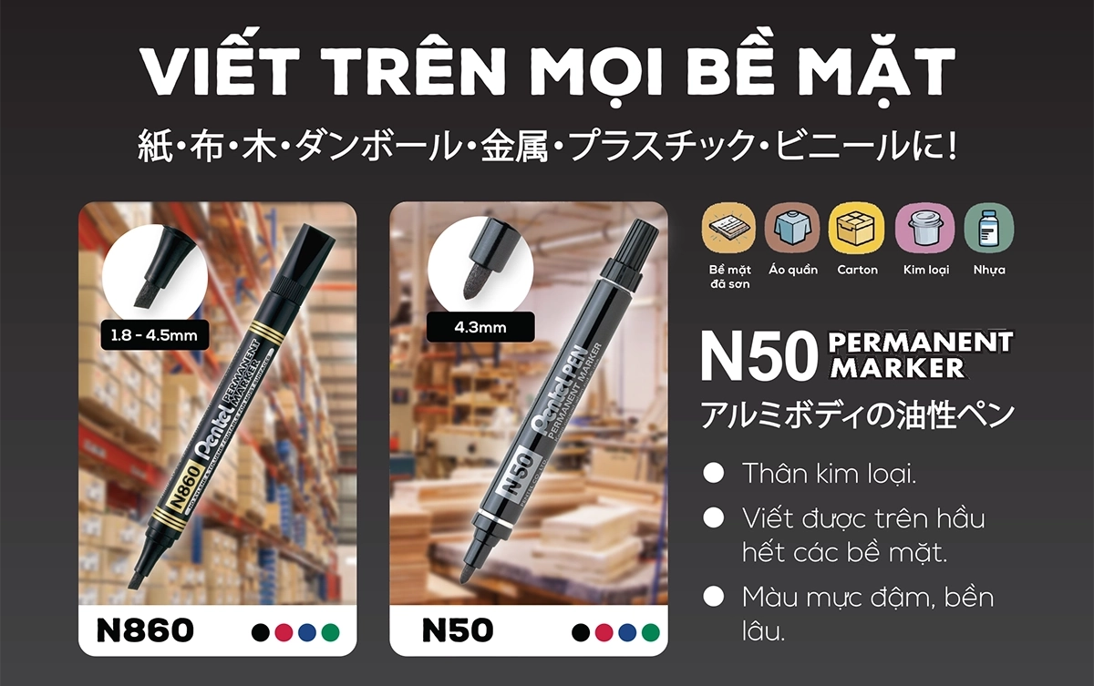 Bút lông dầu Pentel nhiều màu dùng cho văn phòng và nhà máy