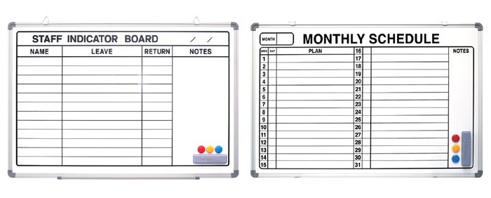Bảng từ sắt trắng treo tường in lịch điều phối nhân sự Staff Indicator Board của MagX