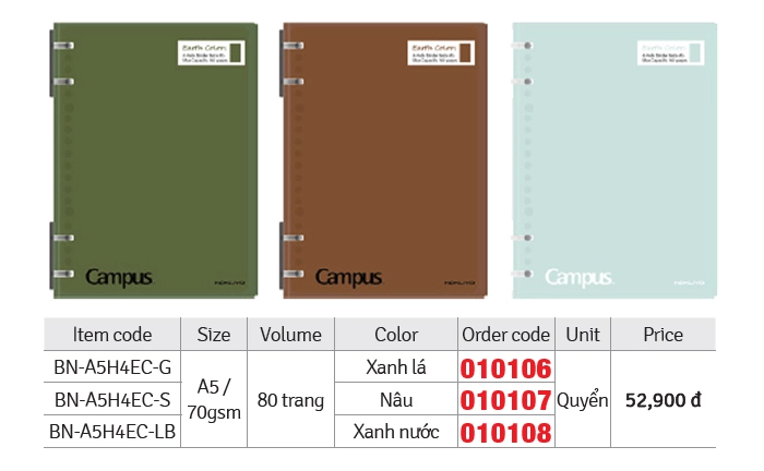 SỔ CÒNG 4 LỖ A5 EARTH COLORS