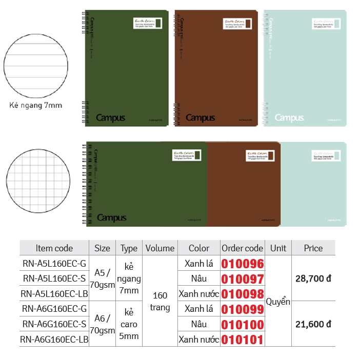 SỔ GÁY LÒ XO A5, A6 EARTH COLORS