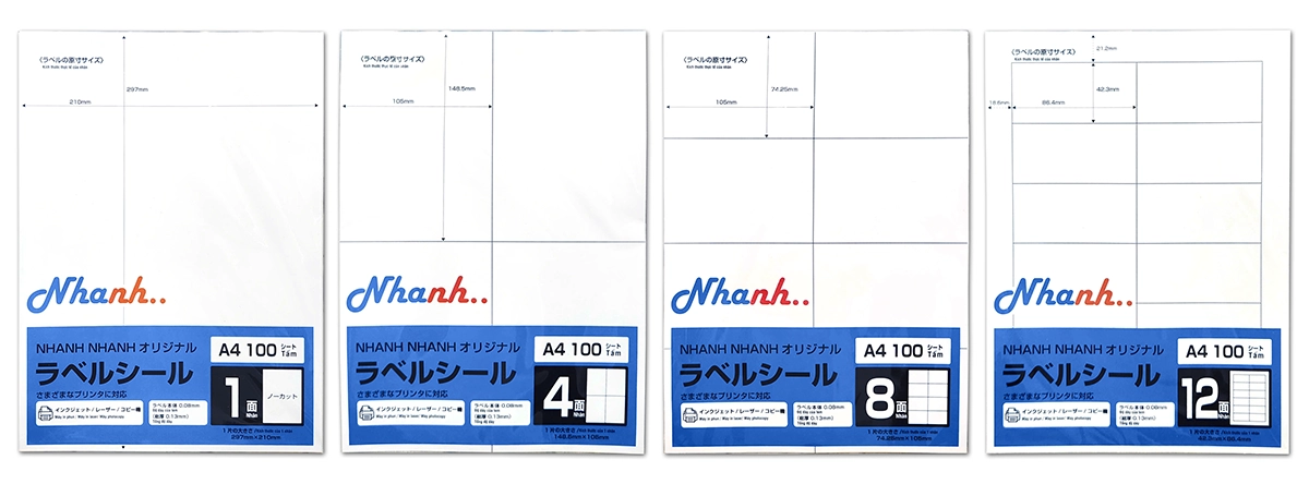 Giấy in tem nhãn decal sticker A4 Nhanh Nhanh bế sẵn nhiều kích thước