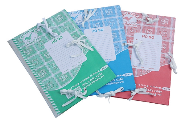 Nitrasa paper 3-flap folders with ties in assorted colors designed for corporate document archiving