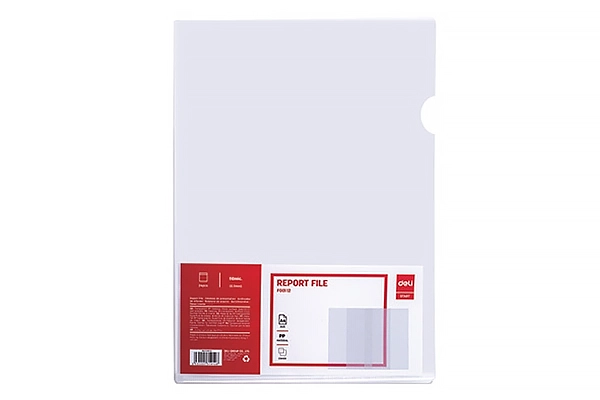 Transparent Deli ultra-thin A4 clear file made of flexible plastic material for office use