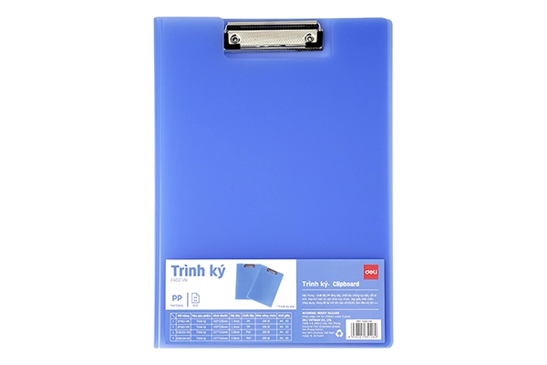 Bìa trình ký đôi nhựa PP Deli F402VN khổ A4 màu xanh dương gập hai mặt bảo mật tài liệu
