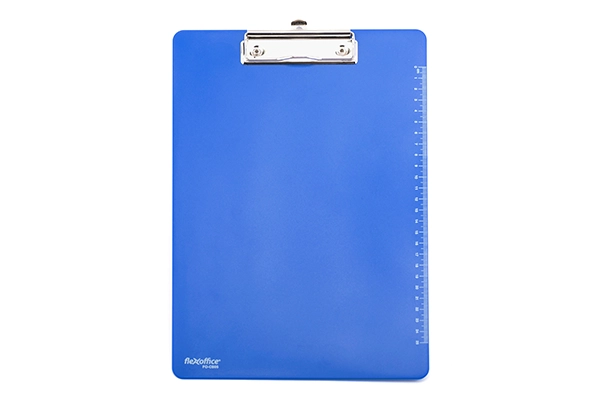Blue Flexoffice single plastic clipboard in A4 and A5 sizes for office document management