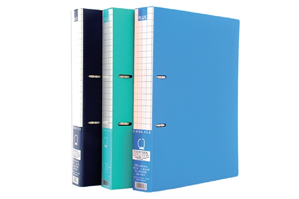 Các mẫu file 2 còng D khổ A4 hiệu PLUS bằng nhựa PP nhiều màu đứng cạnh nhau chuyên nghiệp