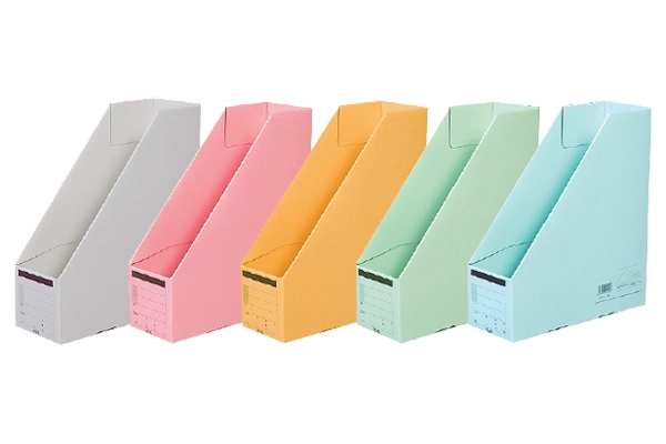 Multi-colored Plus vertical box file paper folders standing in a row
