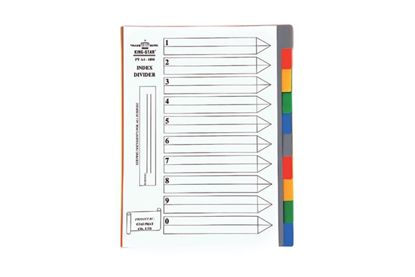 King Star 10-tab 11-hole A4 plastic index divider set for office ring binders