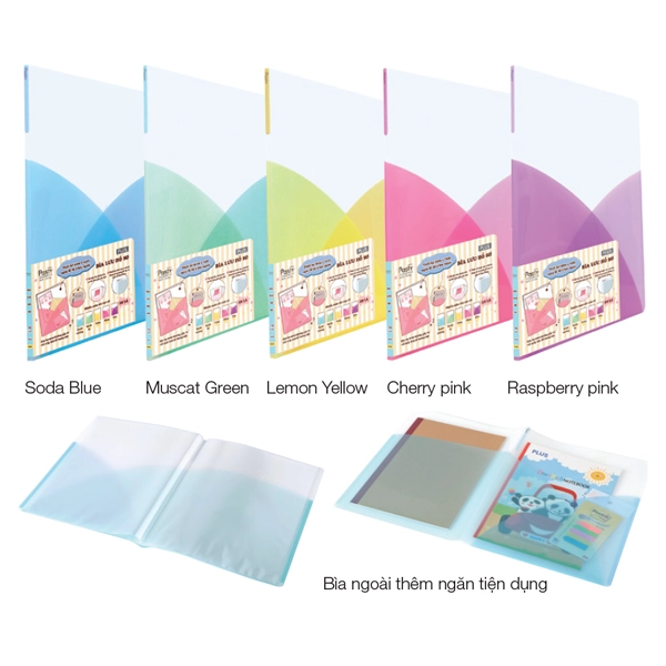 Sổ bìa lá A4 hiệu PLUS màu pastel tích hợp ngăn túi hồ sơ tiện lợi