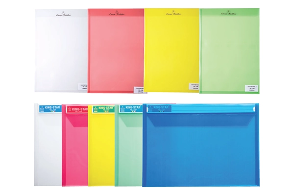 King Star A4 1-pocket plastic enclosure bag in portrait and landscape formats with multiple colors and a title index strip for office document storage