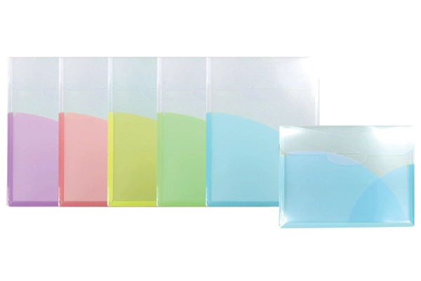 PLUS 2-pocket plastic enclosure bag with flap cover in A4 portrait and landscape formats with multiple pastel colors for office use