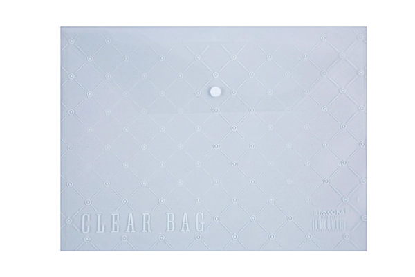 White Stacom F4 plastic button envelope with elegant embossed patterns for office document storage