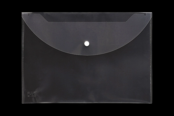 PLUS 1-pocket plastic button envelope in A4 F4 size clear flexible landscape format with press stud closure for corporate office use