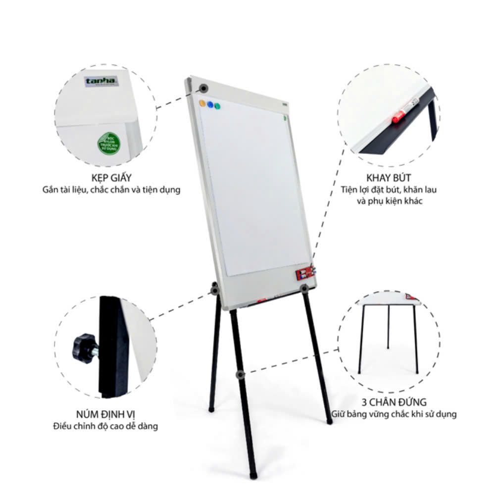 Bảng Flipchart A Model 3 chân gấp gọn điều chỉnh độ cao thương hiệu THẾ GIỚI BẢNG kèm giấy A1.