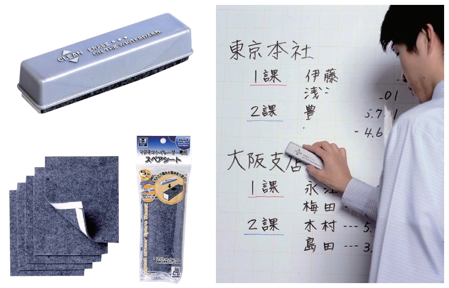 Đồ bôi bảng trắng có nam châm MagX màu xám và gói nỉ thay thế tiện dụng.