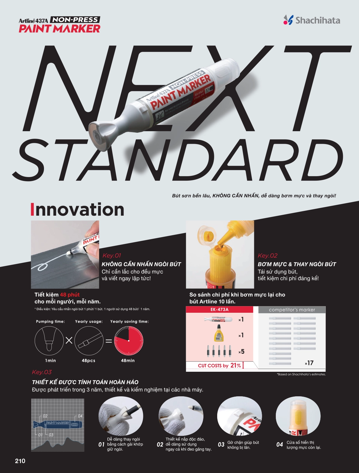 Writing demonstration of Artline EK-437A non-press paint marker on metal surface