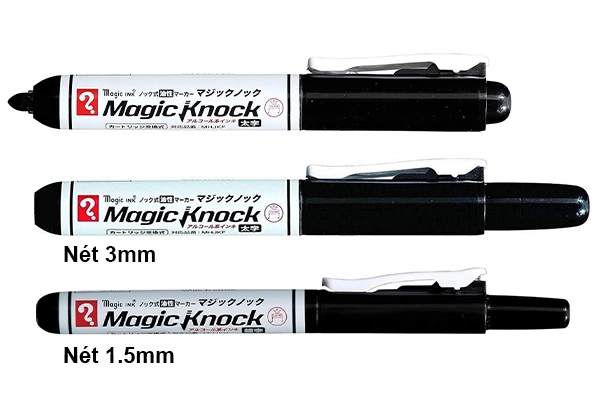 Bút lông dầu bấm Magic Knock Nhật Bản màu đen loại nét lớn và nét nhỏ