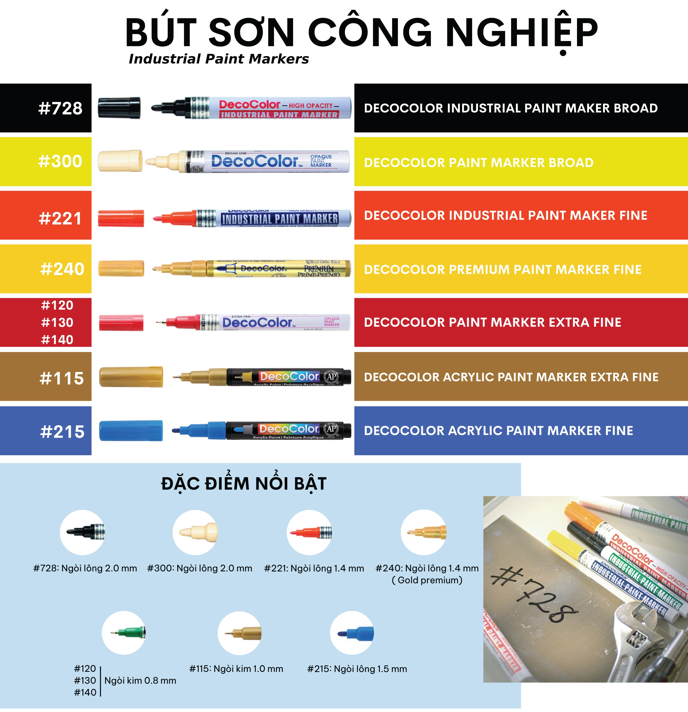 Bút sơn công nghiệp Marvy Uchida Nhật Bản nhiều cỡ ngòi đánh dấu kim loại nhựa