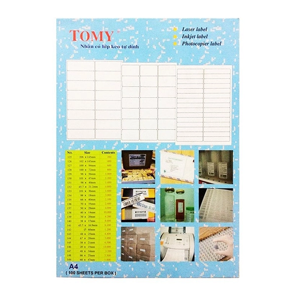 Decal nhan trang A4 Tomy co be san nhieu kich thuoc cho may in van phong