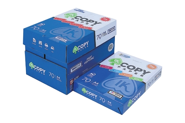 Giấy in IK Copy A4 định lượng 70gsm nhập khẩu Indonesia, đóng gói thùng 5 ream chuyên dụng.