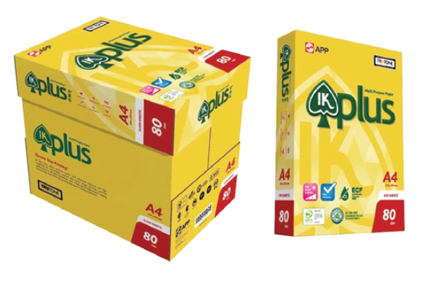Thùng và ream giấy in văn phòng cao cấp IK Plus A4 định lượng 80gsm nhập khẩu Indonesia chính hãng màu vàng