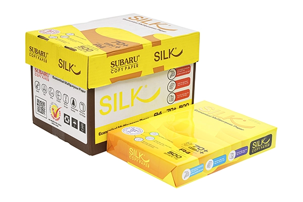 Thùng và ream giấy in văn phòng Subaru Silk A4 định lượng 70gsm màu vàng thiết kế chuyên nghiệp