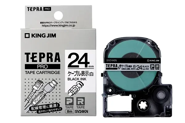 Cuộn băng in nhãn King Jim Tepra Pro 24mm chuyên dụng dán dây cáp mạng và dây điện.