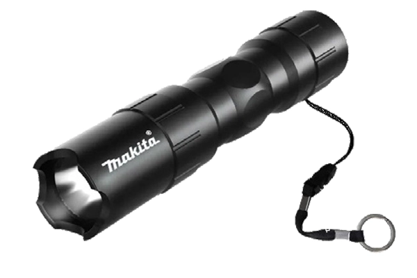 Compact black Makita D-58752 mini flashlight with wrist strap and Makita logo.