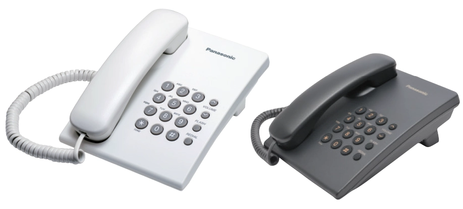 Điện thoại bàn Panasonic KX-TS500MX hai màu trắng đen xuất xứ Malaysia.