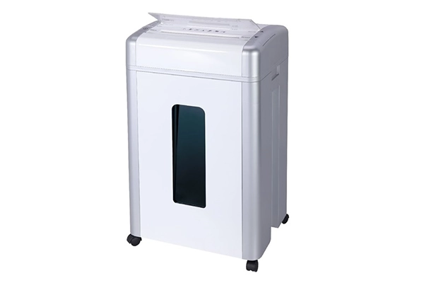 Máy hủy giấy Dino Super Grand trắng xám hiện đại cho văn phòng lớn.