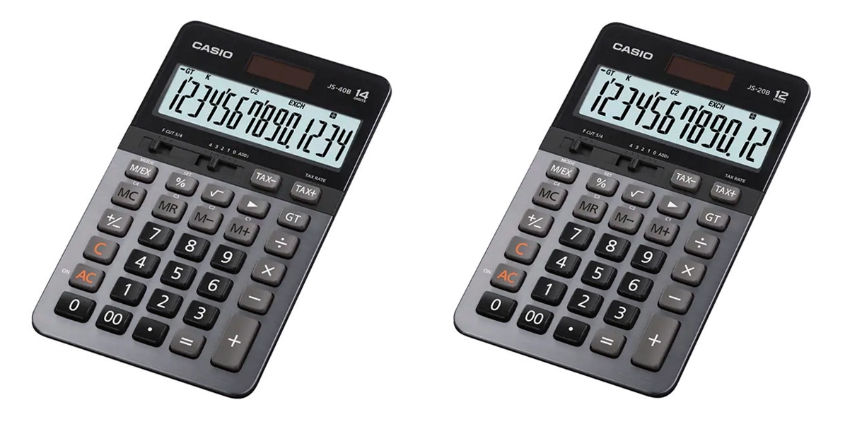 Máy tính cao cấp Casio JS-20B 12 chữ số và JS-40B 14 chữ số mặt phủ kim loại.