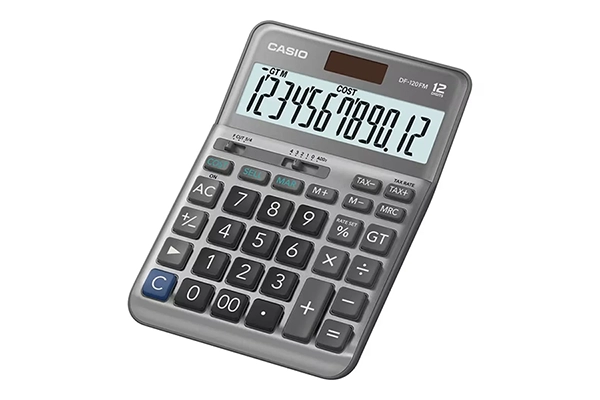 Máy tính Casio DF-120FM màu xám mặt phủ kim loại 12 chữ số