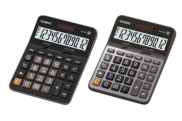 Máy tính để bàn Casio DX-12B màu đen và DX-120B mặt kim loại chính hãng 12 chữ số.