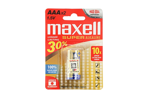 Vỉ 2 viên pin AAA Maxell Super Alkaline 1.5V chính hãng công nghệ Nhật Bản