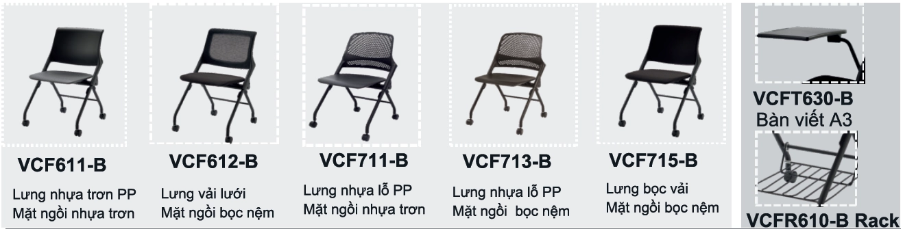 Comprehensive range of CROSS seminar chairs with various backrest and seat options.
