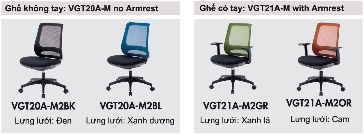 Các mẫu ghế văn phòng GT2 nhiều màu sắc