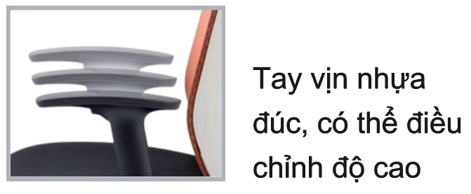 Chi tiết tay vịn nhựa đúc điều chỉnh độ cao trên ghế GT2