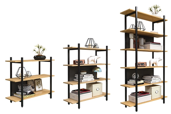 Noi That 190 KS series multi-tier wood and iron shelves in 2-tier, 3-tier, and 5-tier modern designs.