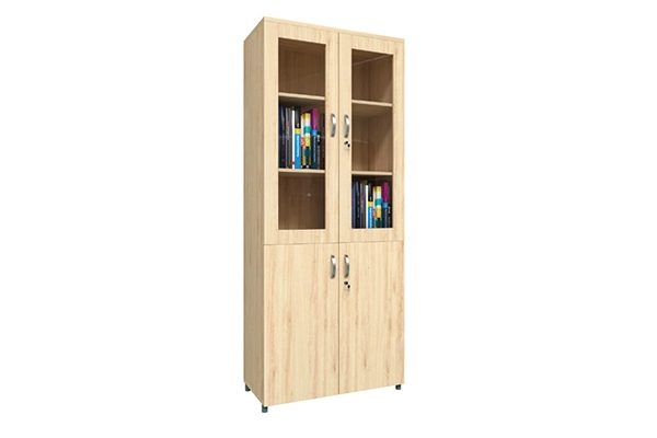 Tủ hồ sơ gỗ cao TG04K-2 Nội thất 190 với 2 cánh kính phía trên và 2 cánh gỗ phía dưới màu vân gỗ
