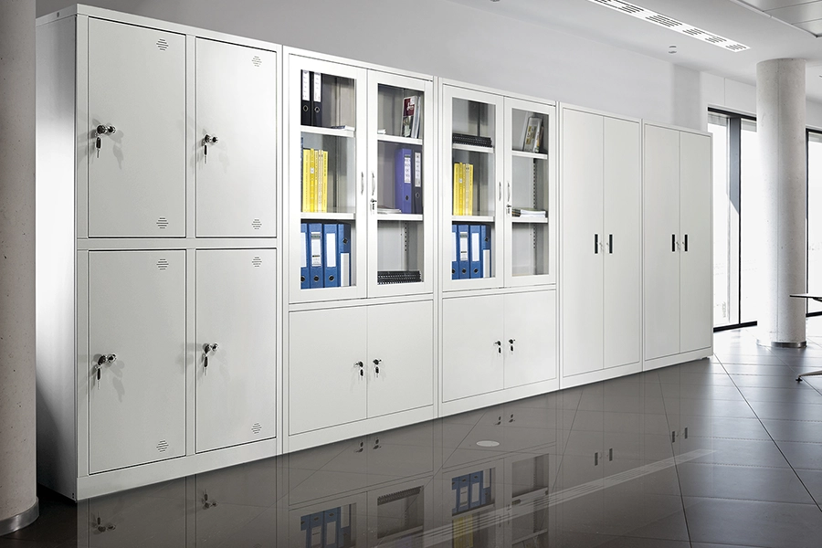 Tủ sắt văn phòng TS03 Nội thất 190 màu xám, thiết kế 3 khoang cửa mở sơn tĩnh điện.