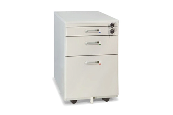 Hộc sắt di động HS01 thiết kế 3 ngăn kéo màu kem trung tính, tích hợp bánh xe di chuyển.